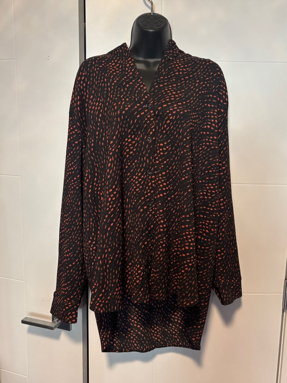 Penningtons Black Button-Up Blouse with Rust Dot Print